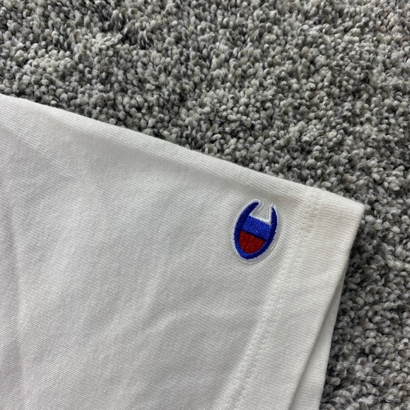 Champion Shirt Mens XL White Blue Applique Logo Short Sleeve Casual Grunge Y2K - Picture 3 of 13